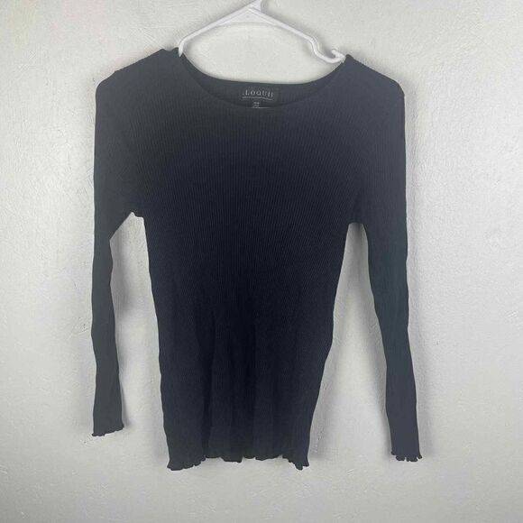 Eloquii Black Ribbed Lettuce Hem Long Sleeve Shirt Very Stretchy Size 14/16 - Picture 6 of 7